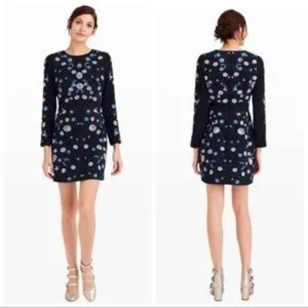 Club Monaco Kasienna Floral Embroidered Long Sleeve Dress, Navy